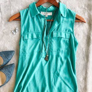 Loft Teal Polka-Dot Sleeveless Blouse | Size XSP